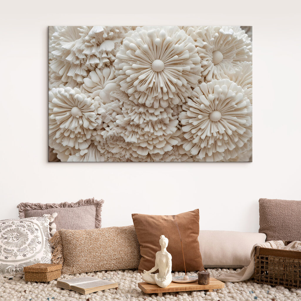 Witte bloemen als rozetten — interieur 1