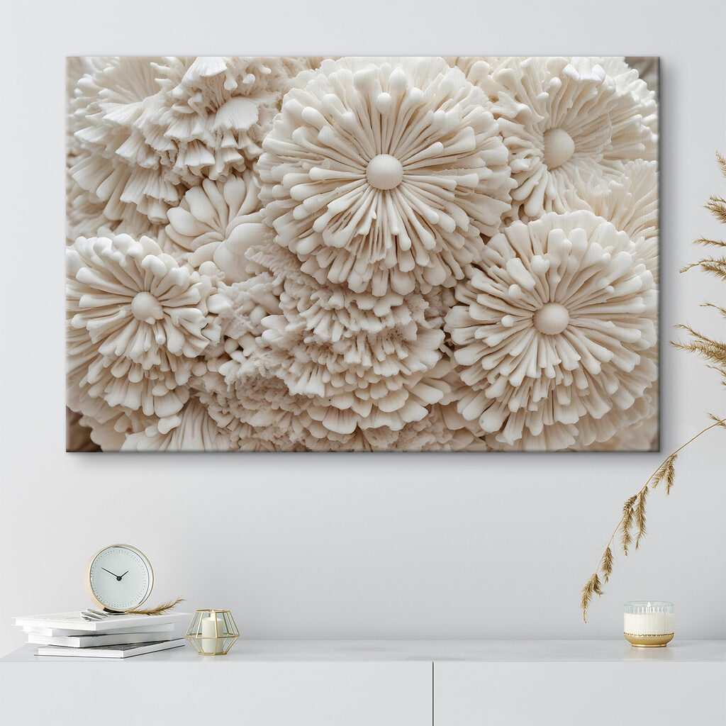 Witte bloemen als rozetten — interieur 2