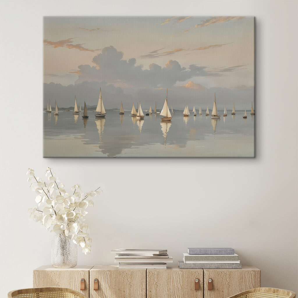 Zeilboten op bleek spiegelwater — interieur 1