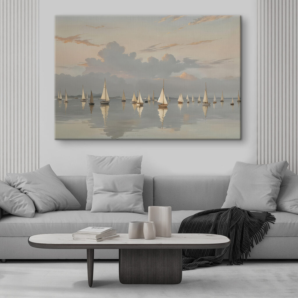 Zeilboten op bleek spiegelwater — interieur 2