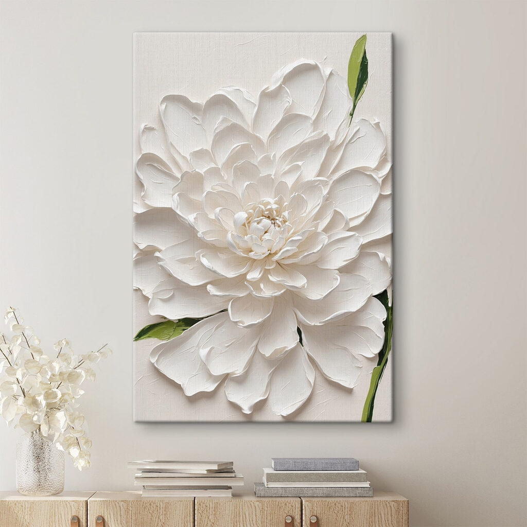 Witte bloem met groenaccenten — interieur 4