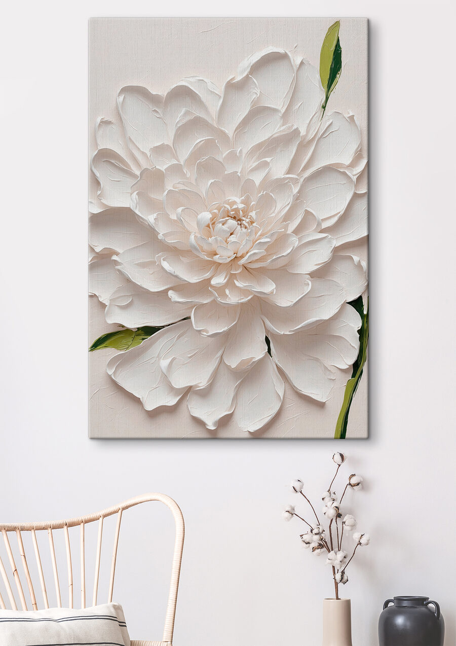Witte bloem met groenaccenten — interieur 1