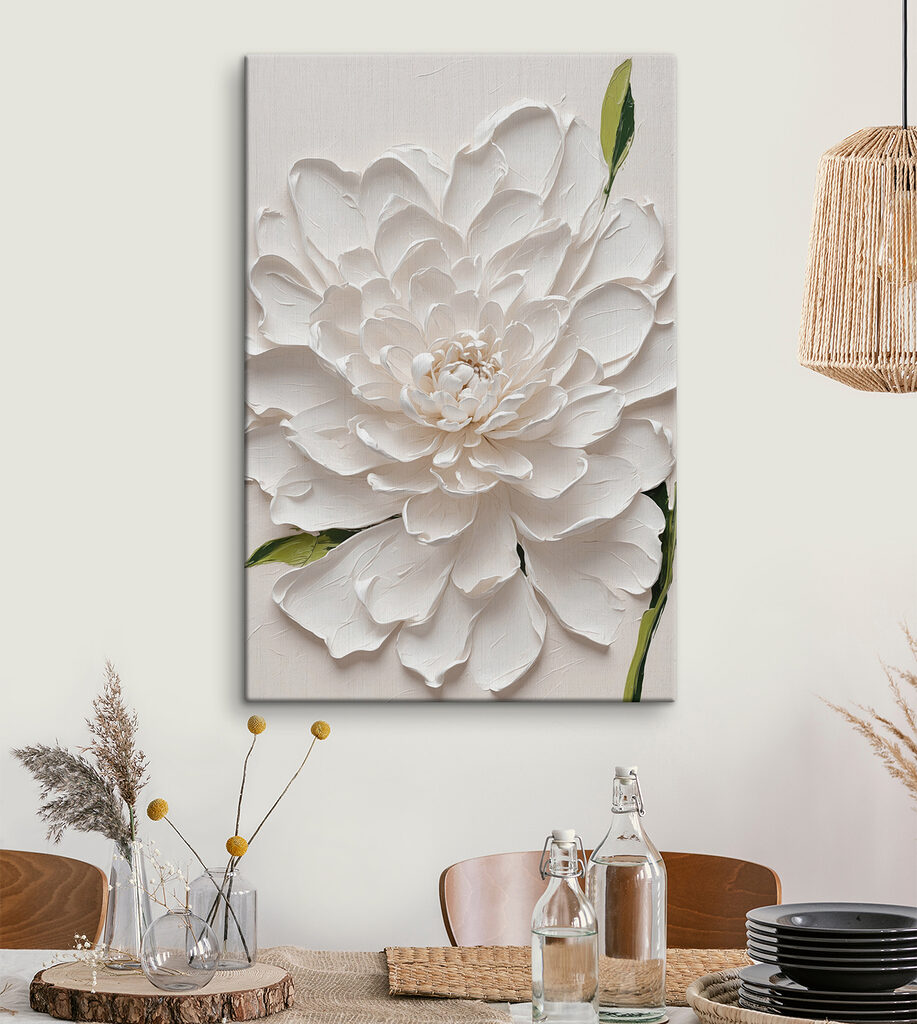 Witte bloem met groenaccenten — interieur 3