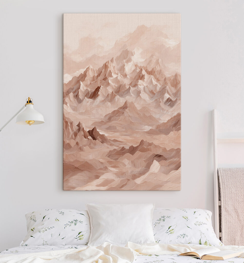 Roze bergtoppen in mist — interieur 3