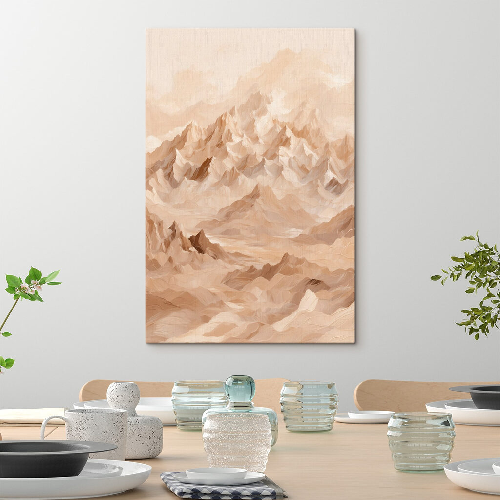 Roze bergtoppen in mist — interieur 4