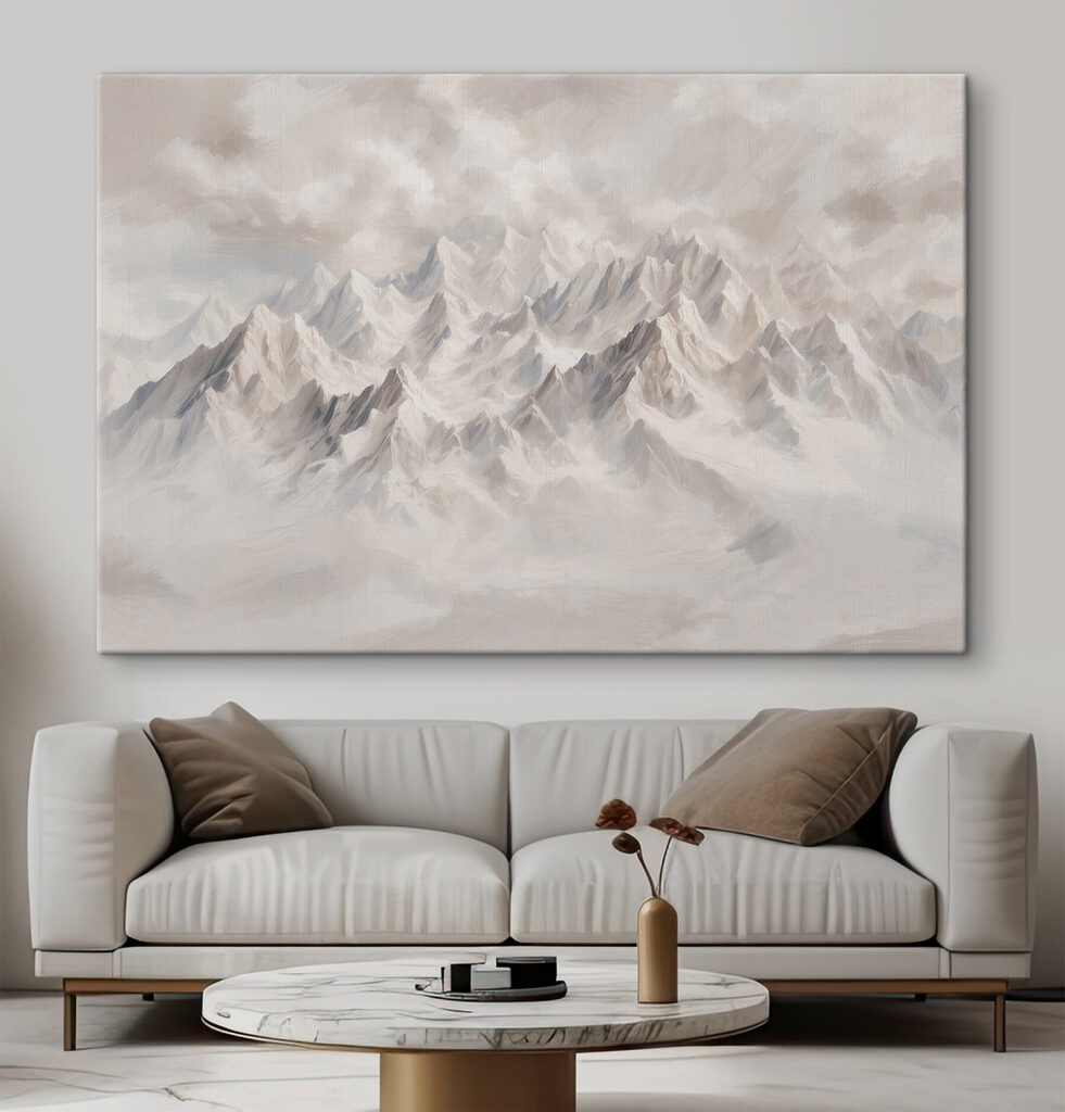 Witte bergtoppen boven wolken — interieur 1