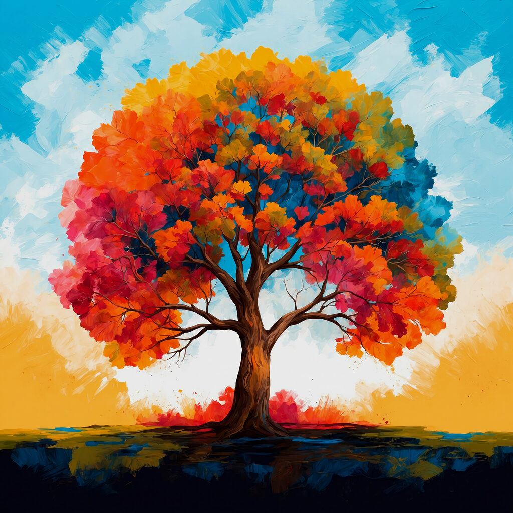 Een boom vol herfstkleuren — volledig ontwerp