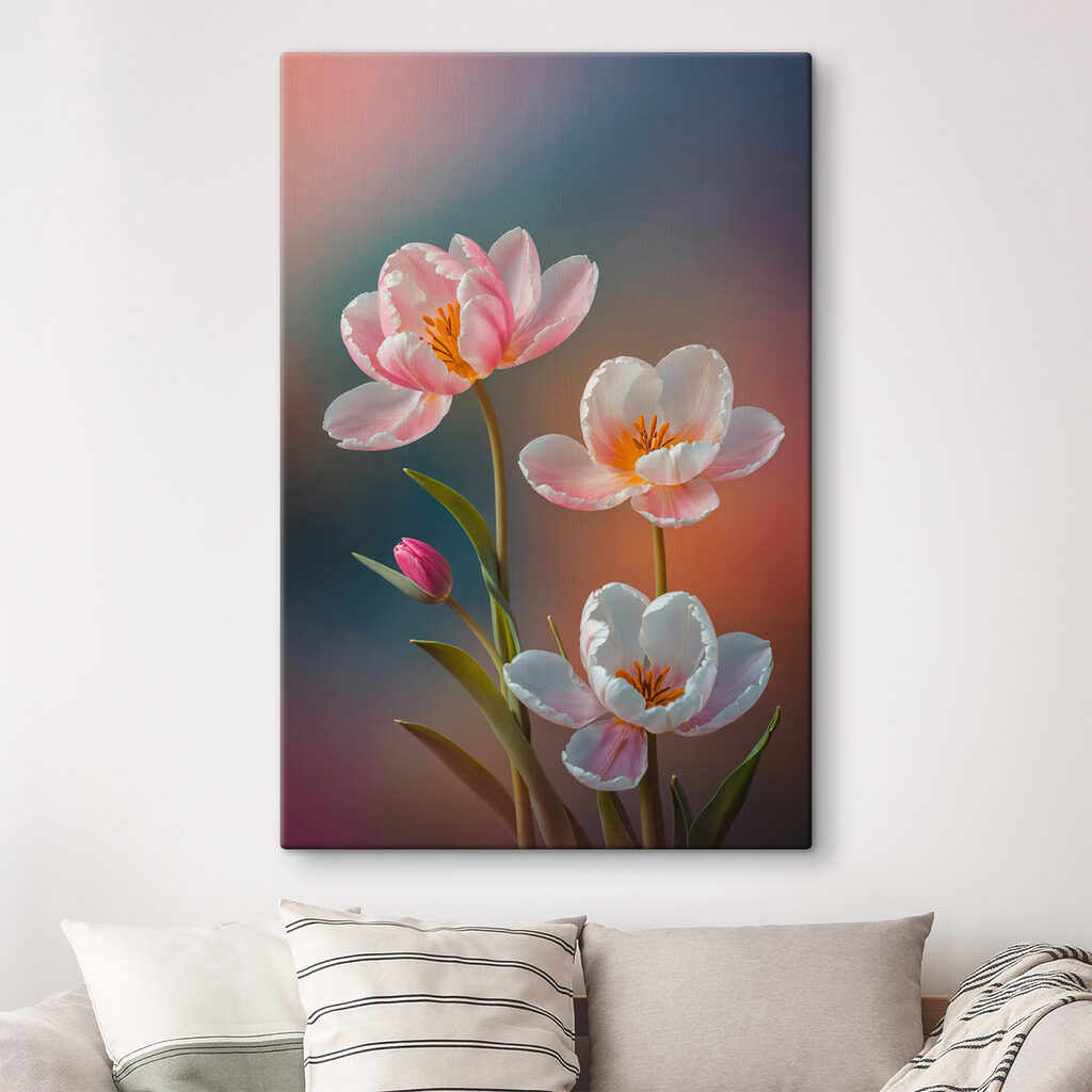 Drie bloemen in pasteltinten — interieur 2