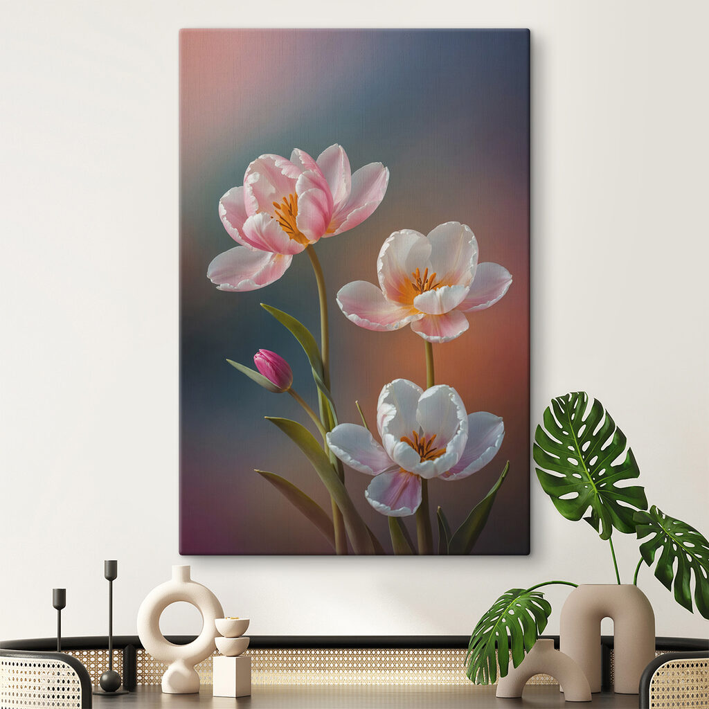 Drie bloemen in pasteltinten — interieur 1