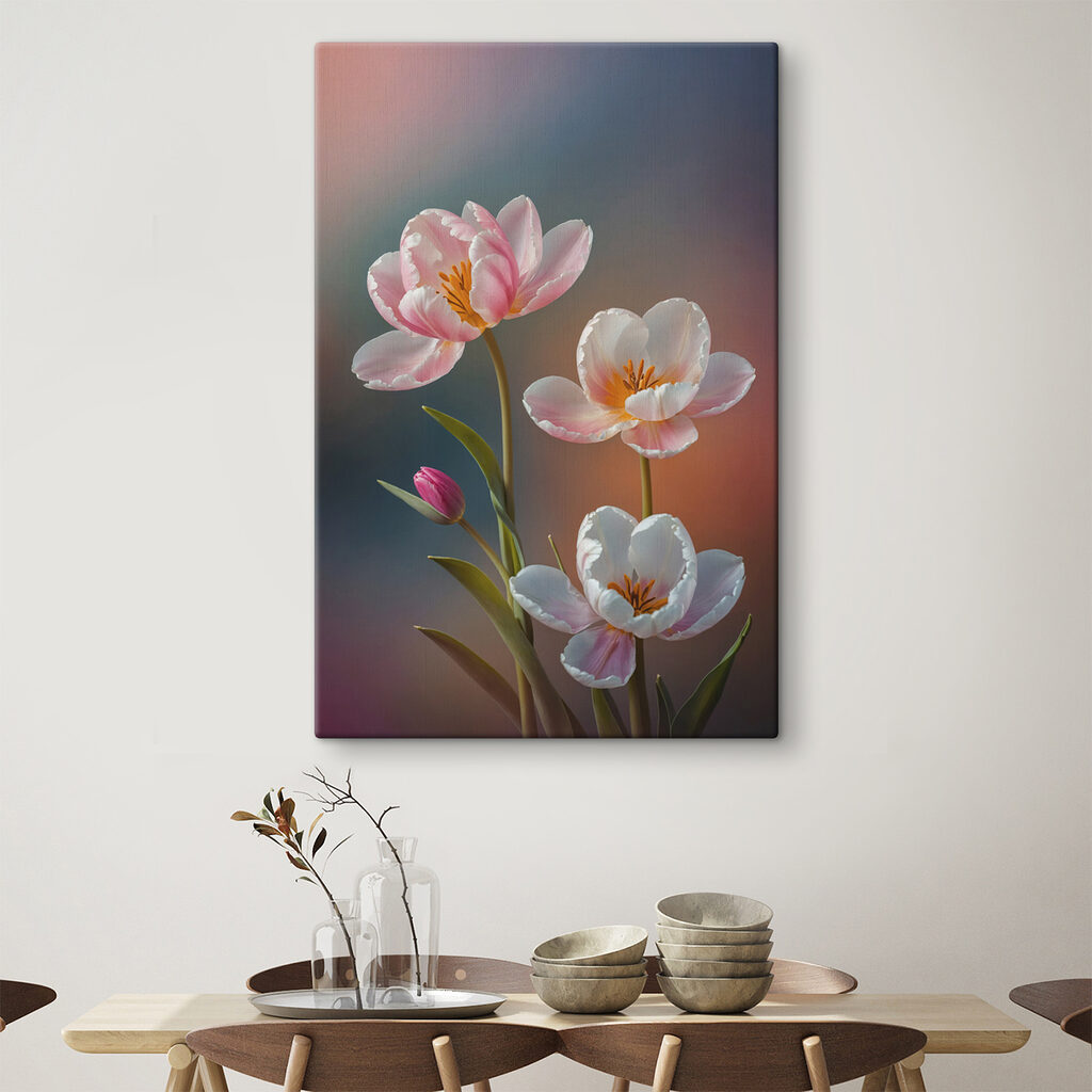 Drie bloemen in pasteltinten — interieur 3