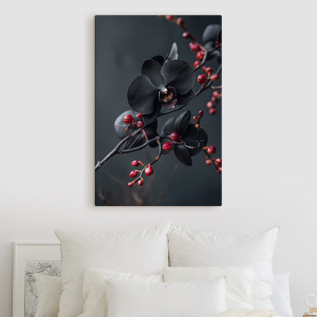 Zwarte orchidee aan bessentak — interieur 2
