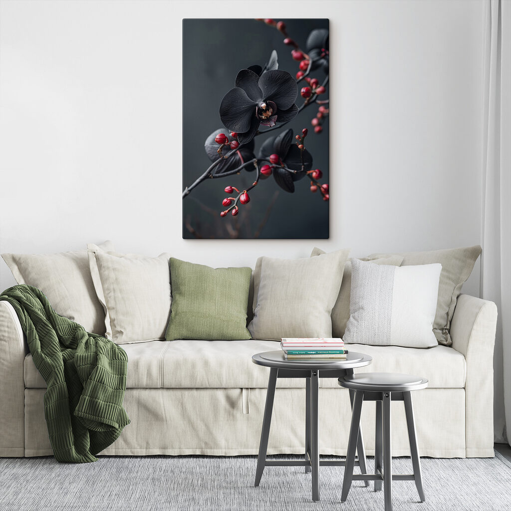 Zwarte orchidee aan bessentak — interieur 3