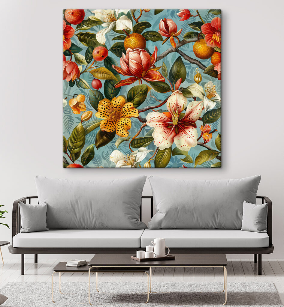 Bloemen tussen oranje fruit — interieur 1
