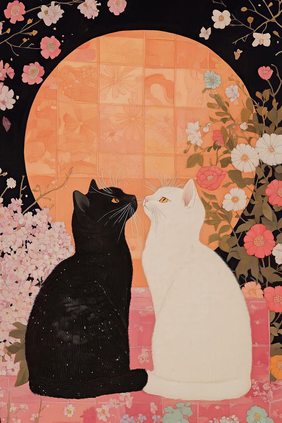 Twee katten onder bloesem — volledig ontwerp