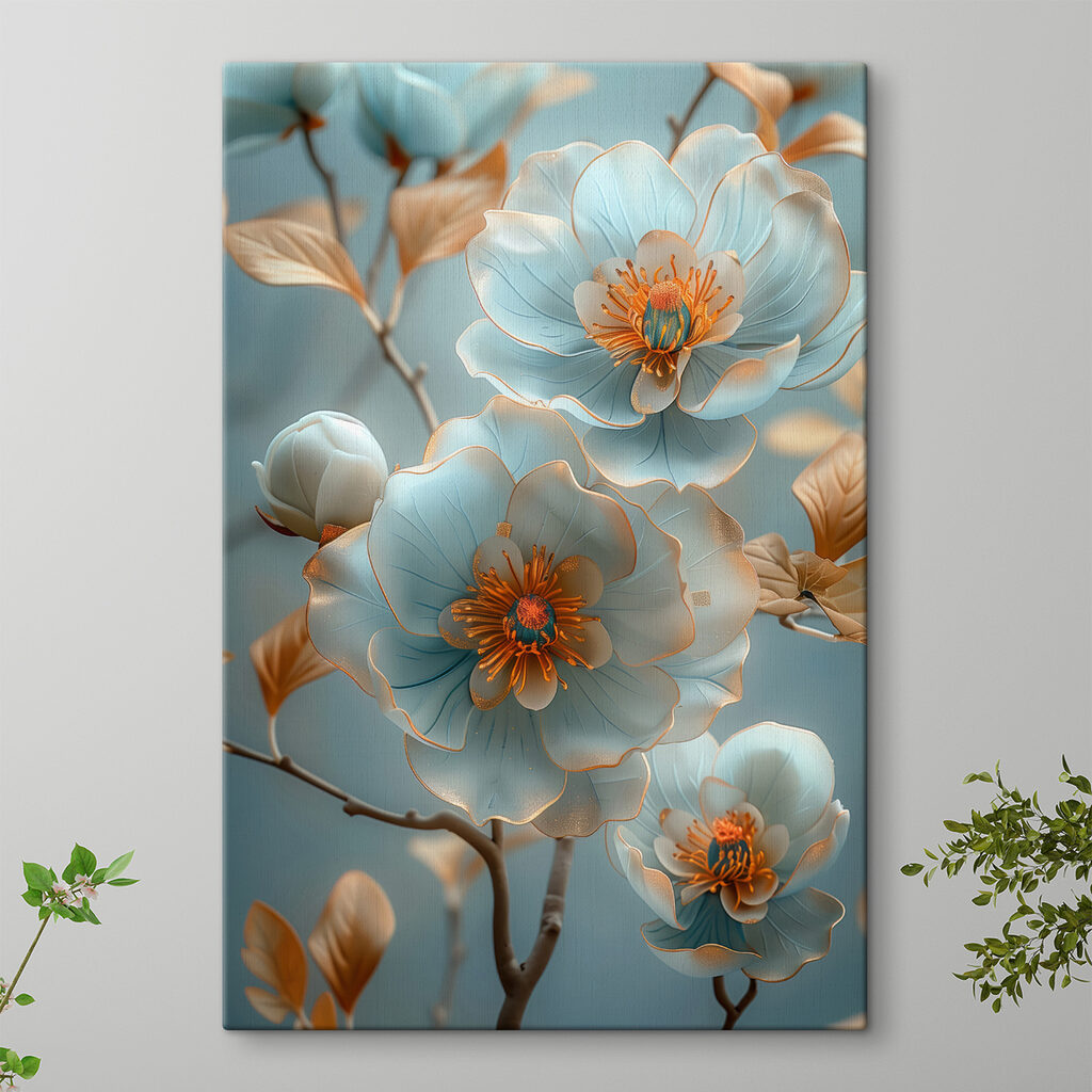 Blauwe bloesem, goudkleurige takken — interieur 1