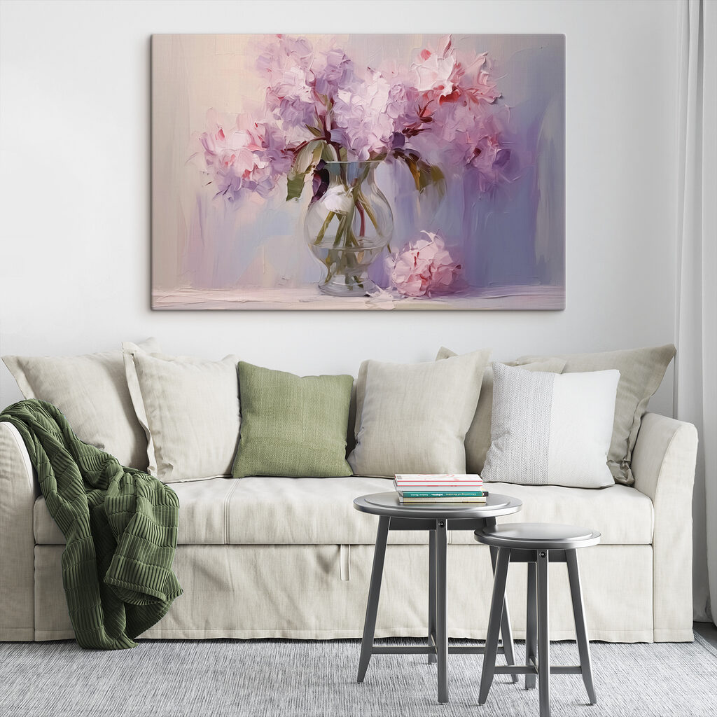 Lila boeket in glas — interieur 2