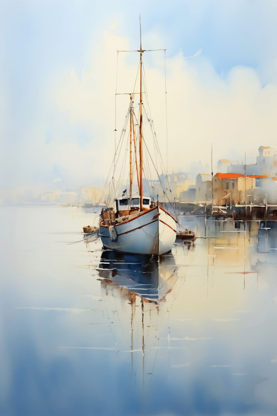 Een zeilboot in ochtendstilte — volledig ontwerp