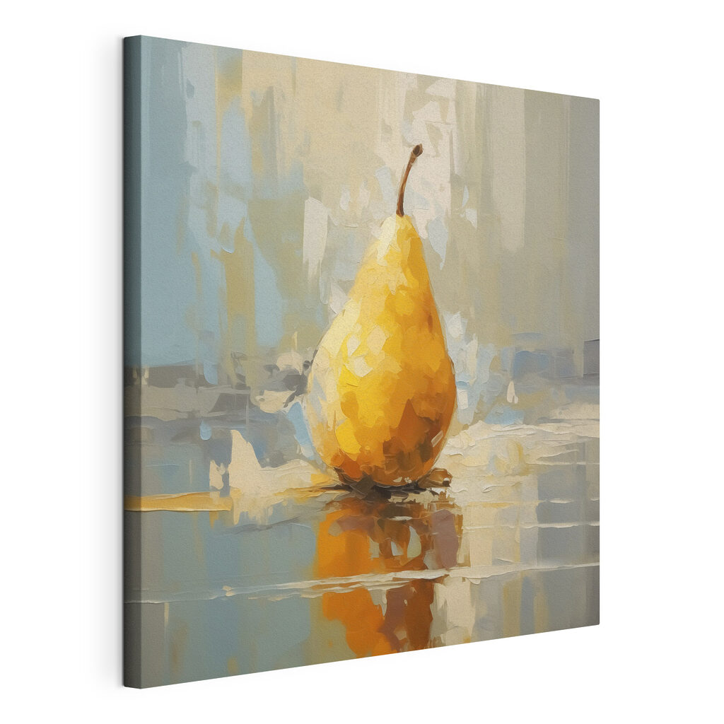 Gele peer met weerspiegeling, gespannen canvas met doorlopende rand