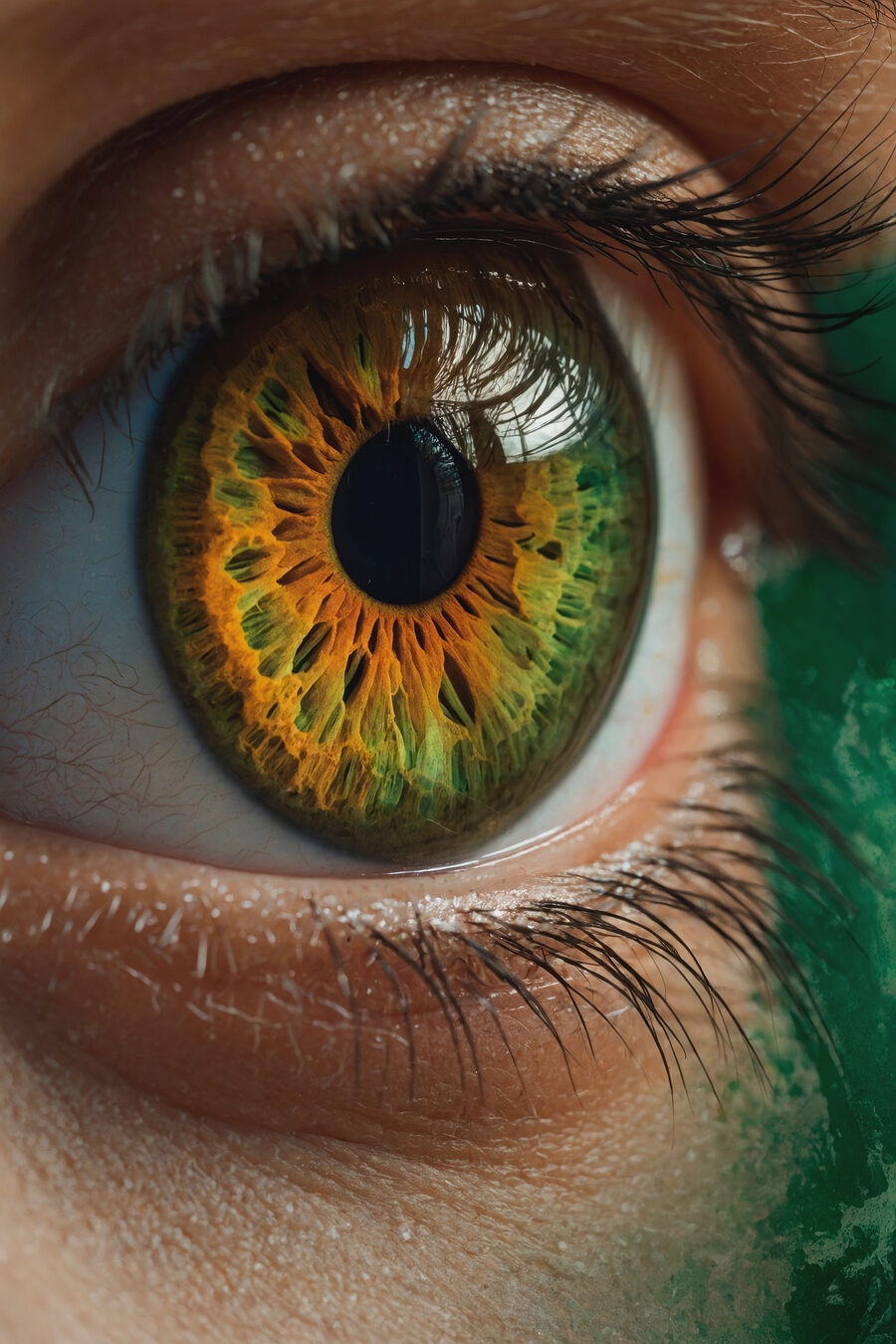 Een iris in goudgroen — volledig ontwerp