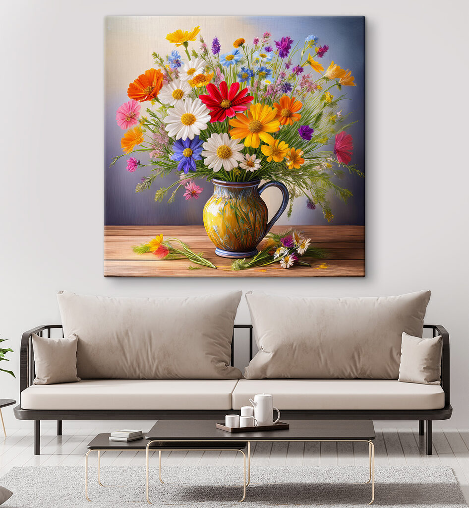 Zomerboeket in gele kan — interieur 2