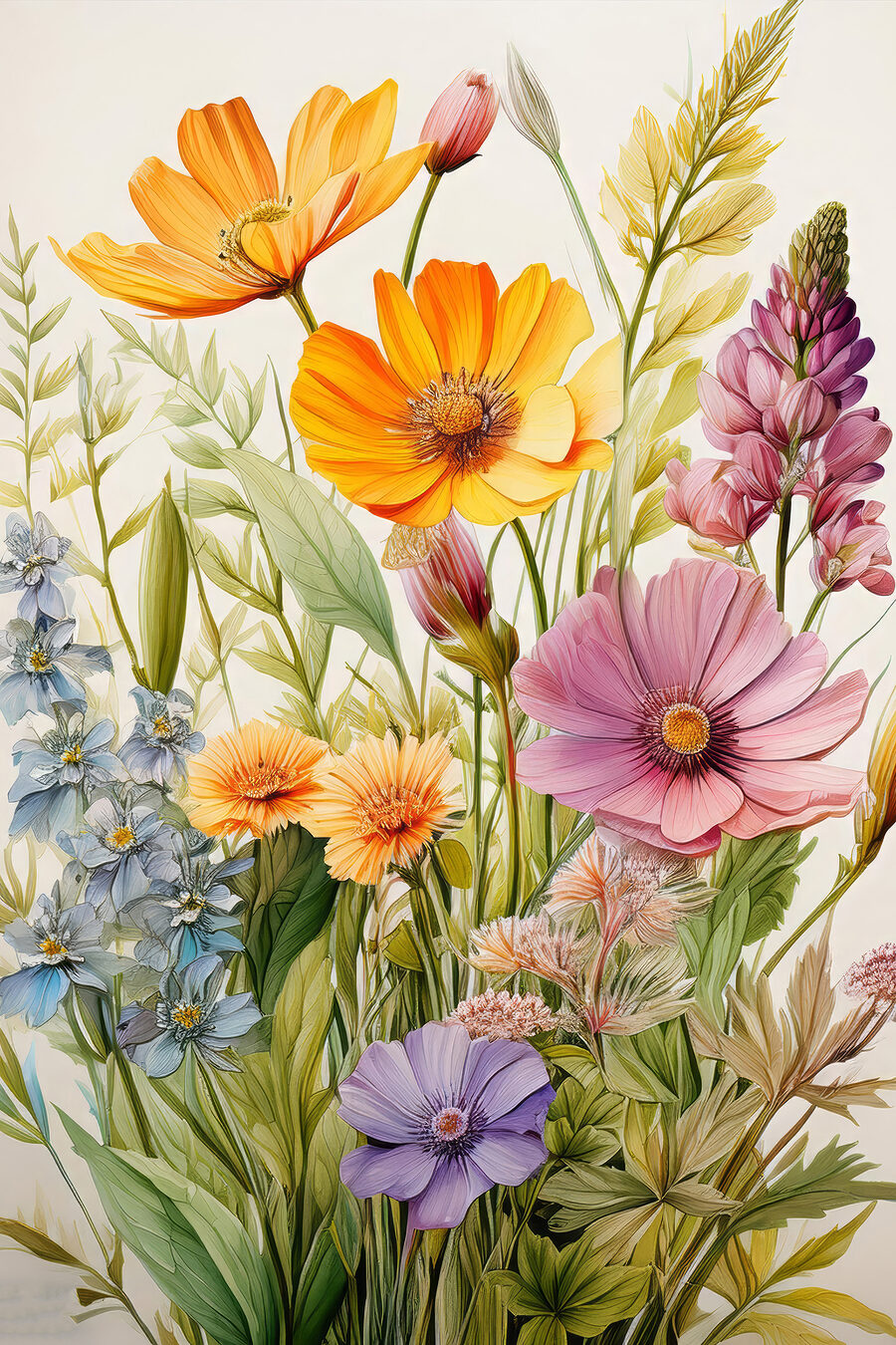 Veldbloemen in illustratielijnen — volledig ontwerp