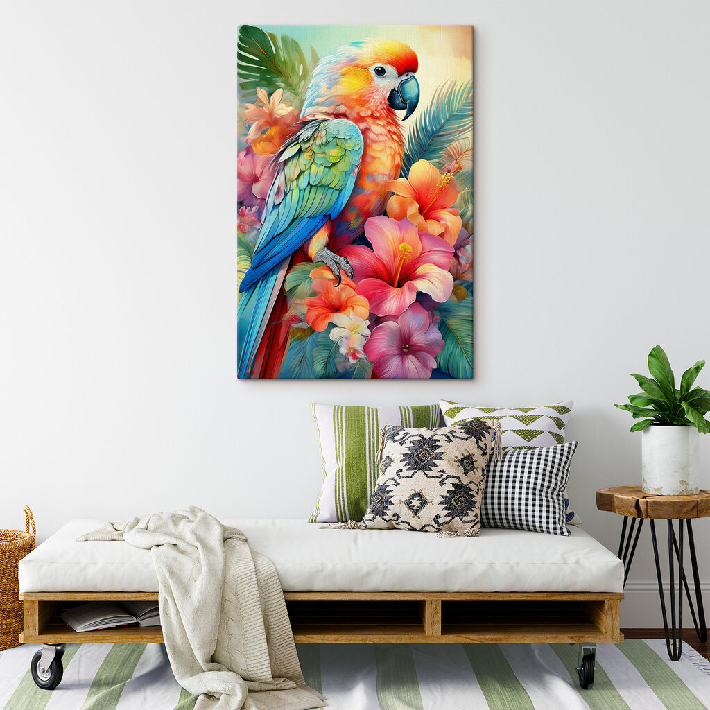 Papegaai tussen tropische bloemen — interieur 2