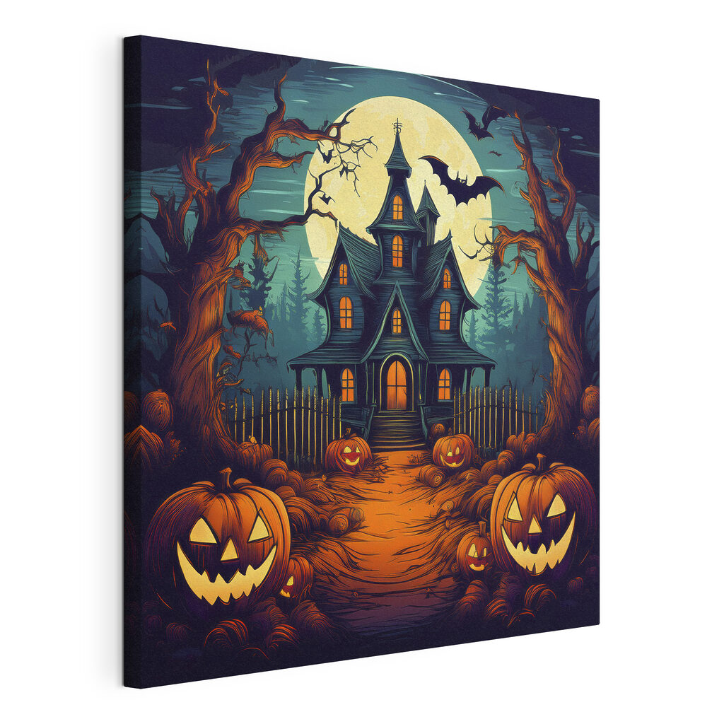 Pompoenen voor een spookhuis, gespannen canvas met doorlopende rand