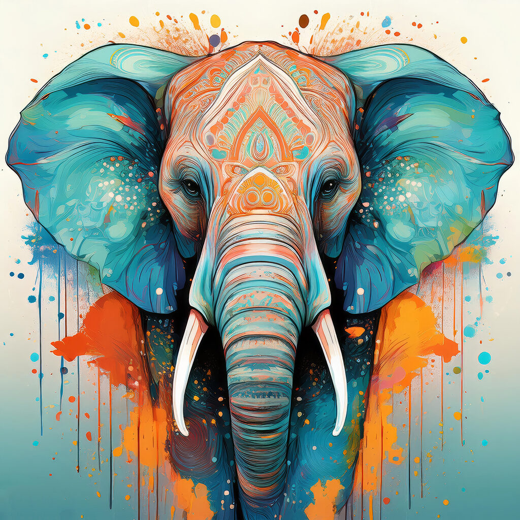 Olifant vol lichte sierlijnen — volledig ontwerp