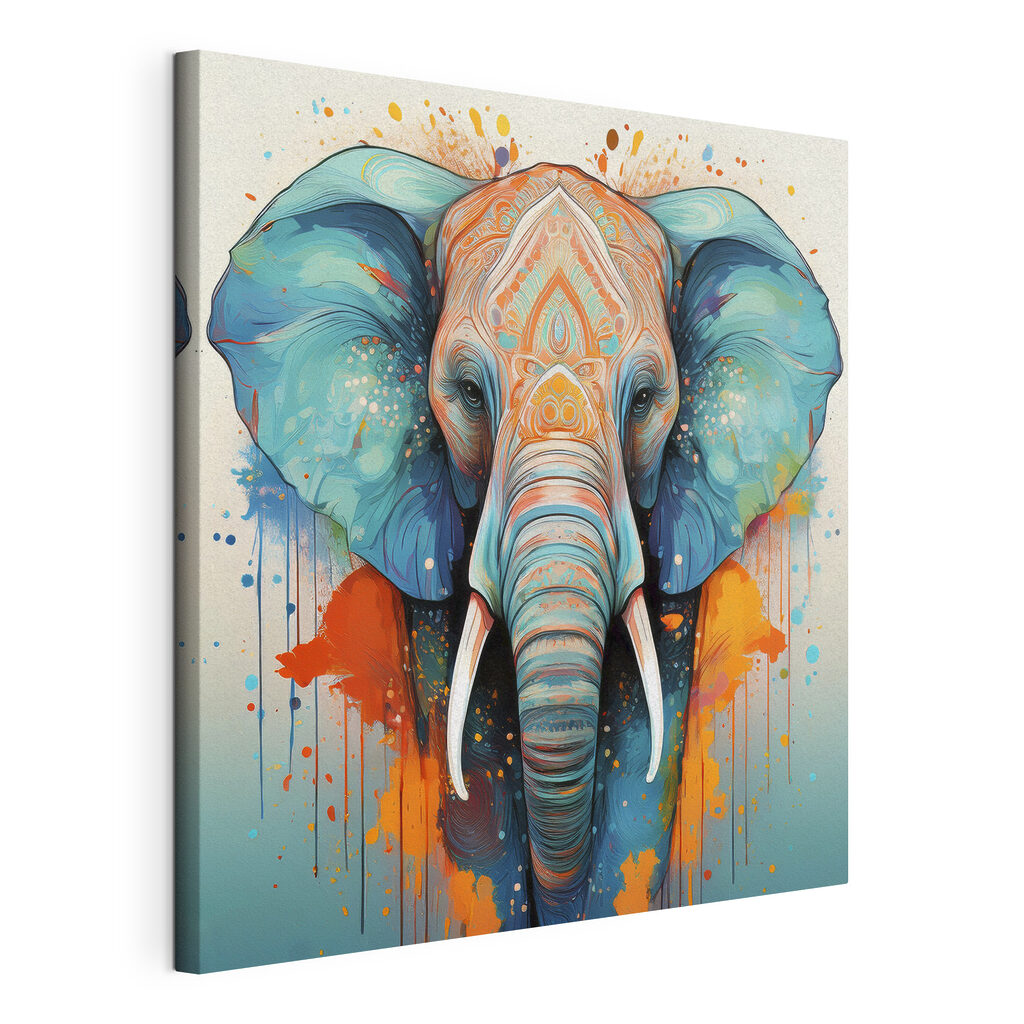Olifant vol lichte sierlijnen, gespannen canvas met doorlopende rand