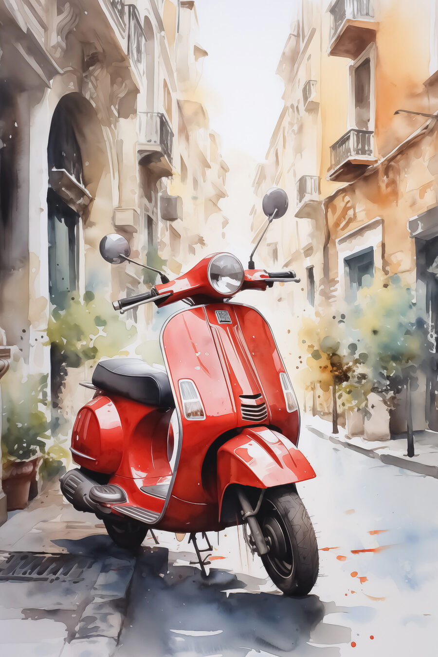 Rode scooter in steeg — volledig ontwerp