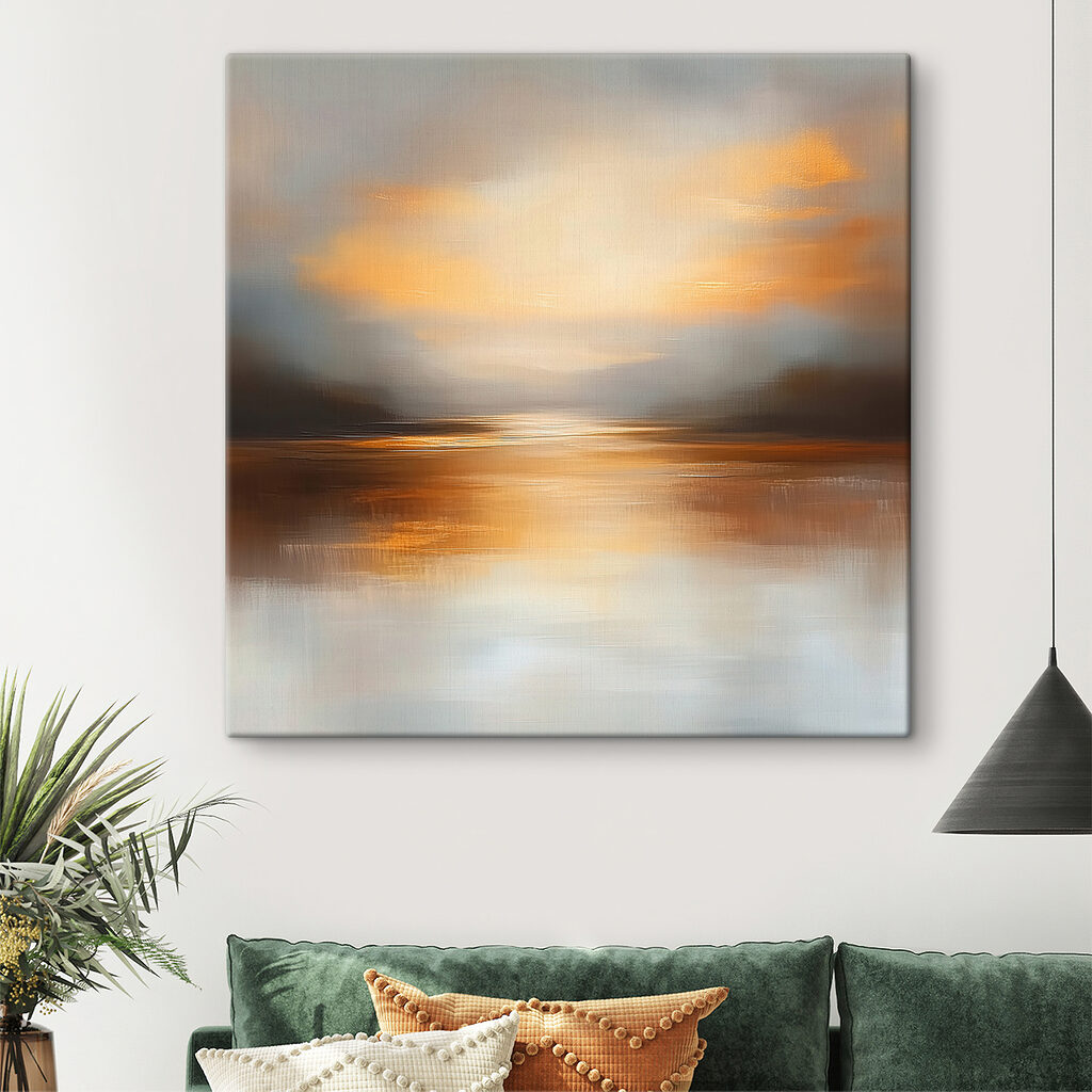 Zonsondergang boven water in een interieur