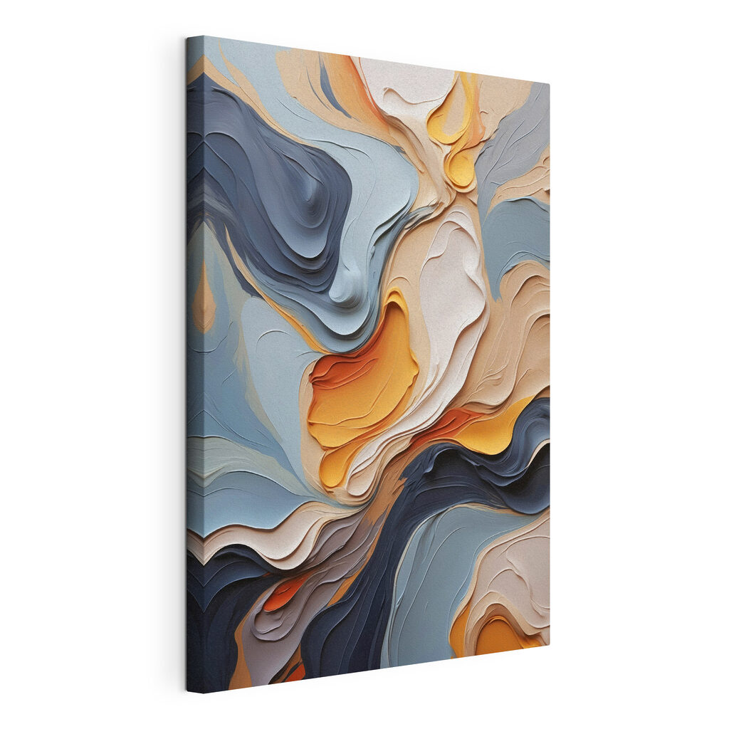 Pastellagen langs donkerblauw, gespannen canvas met doorlopende rand