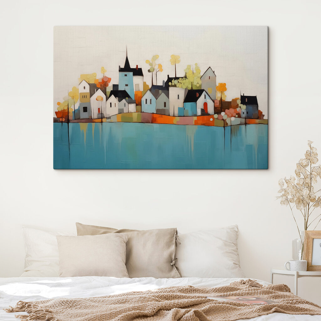 Een dorp boven turquoise in een interieur