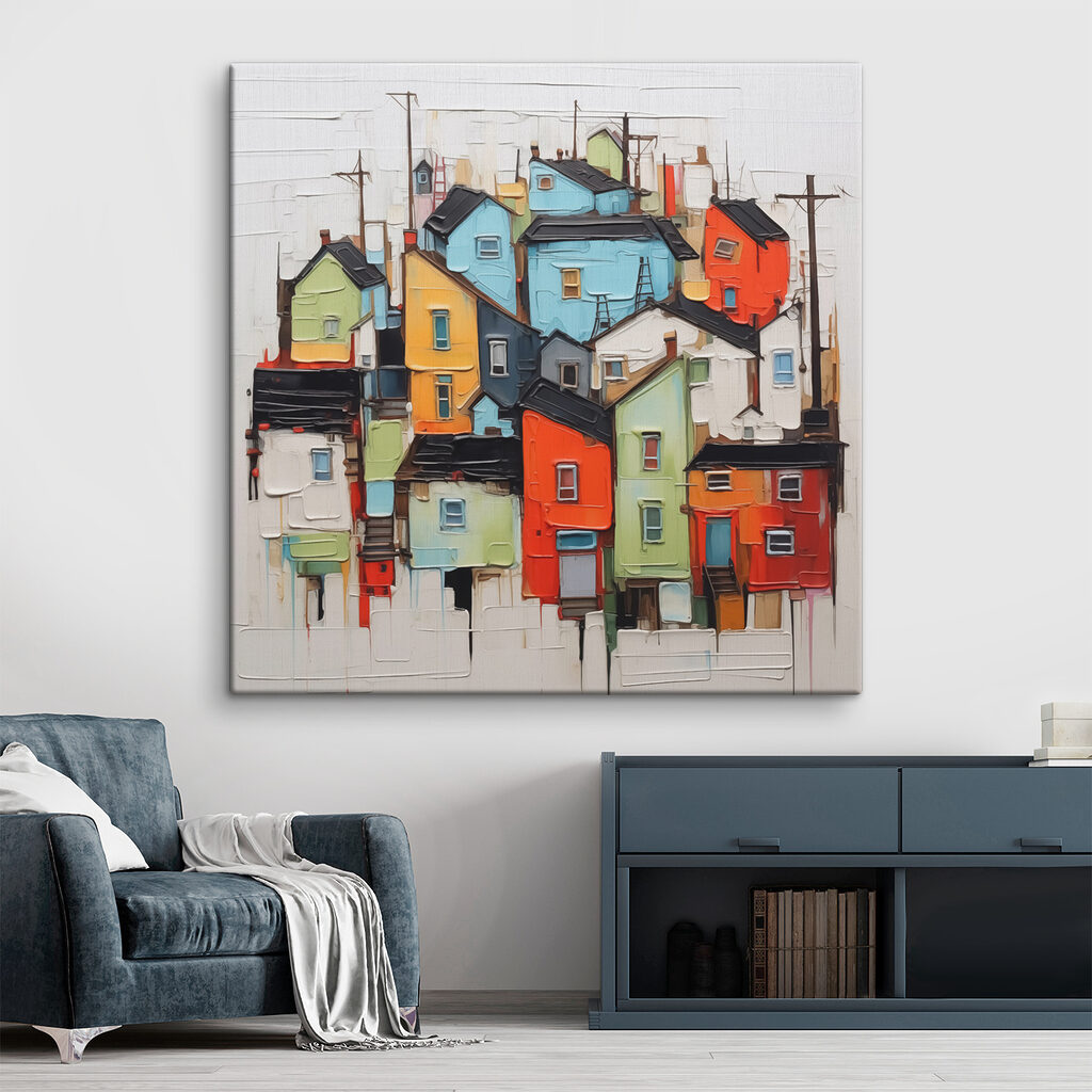 Schilderij van een stad in een interieur