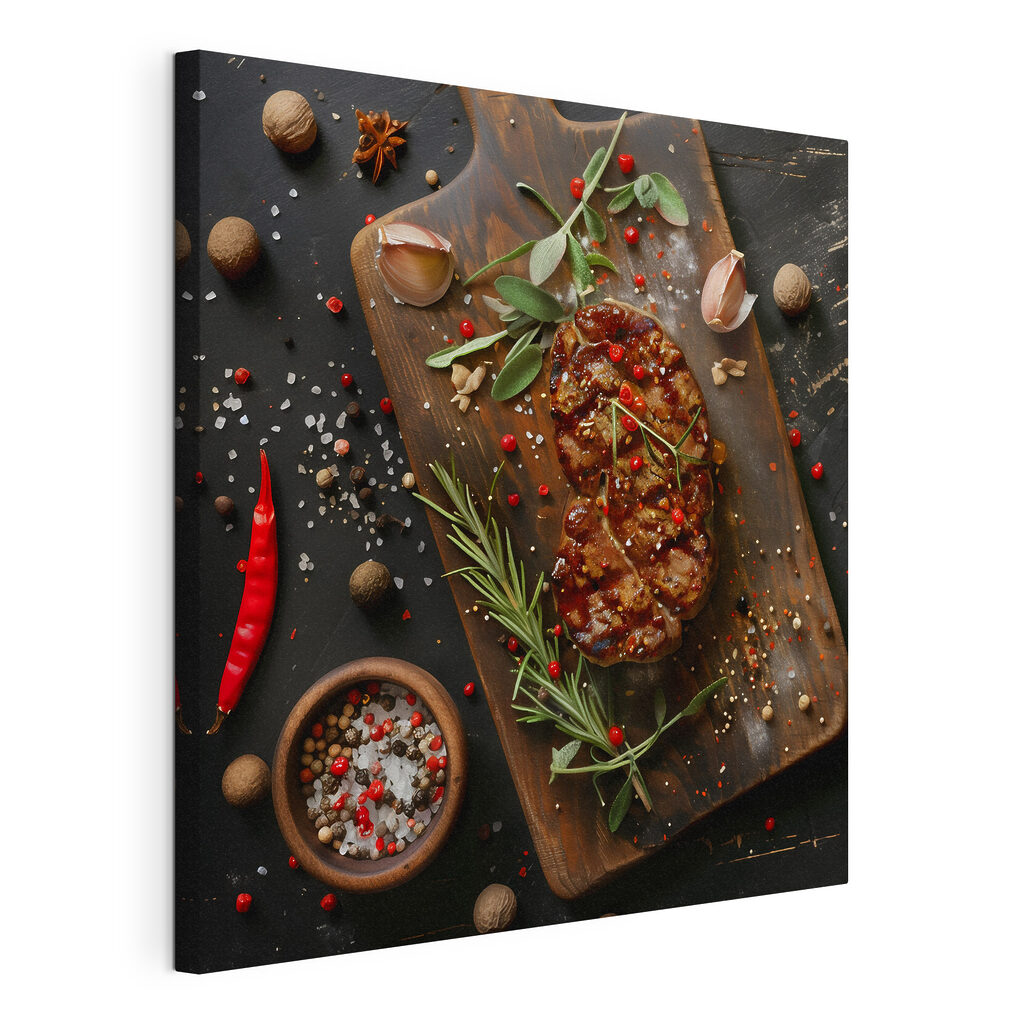 Steak tussen kruiden, gespannen canvas met doorlopende rand