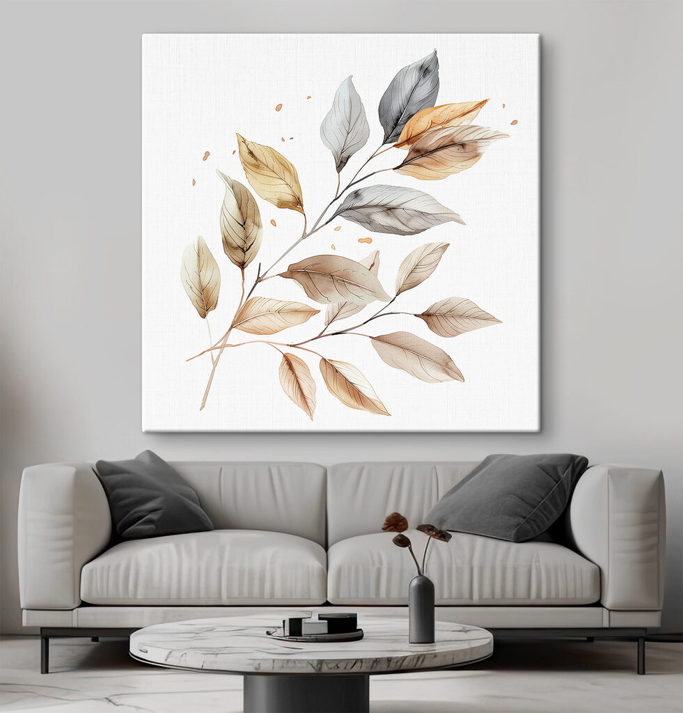 Bladtakken in zandgrijze aquarel — interieur 1