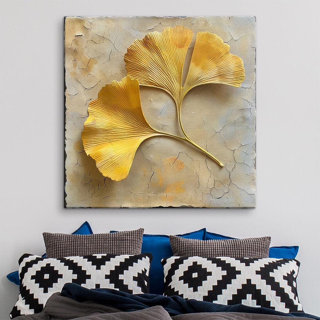 Twee goudgele bladeren waaieren — interieur 1