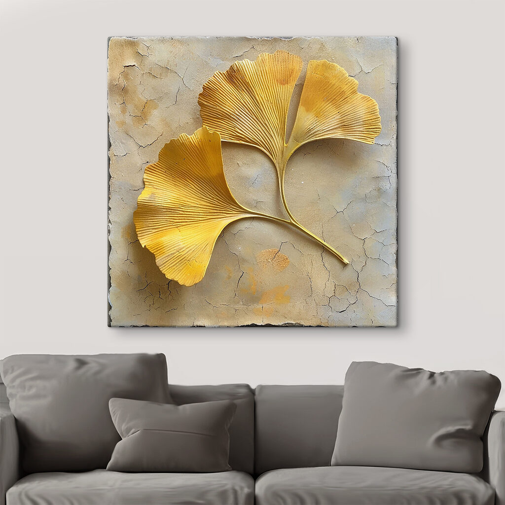 Twee goudgele bladeren waaieren — interieur 2