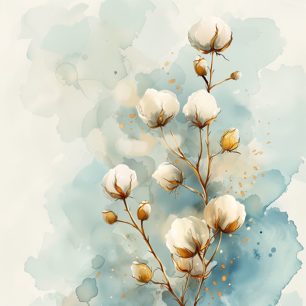 Aquarel van katoenen bloemen — volledig ontwerp