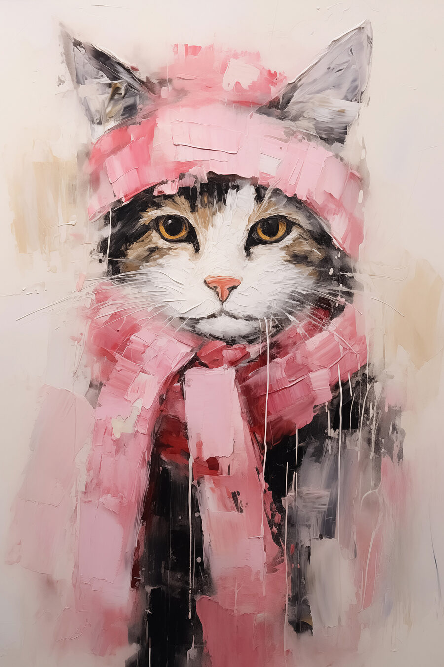 Katje met roze winterkleren — volledig ontwerp