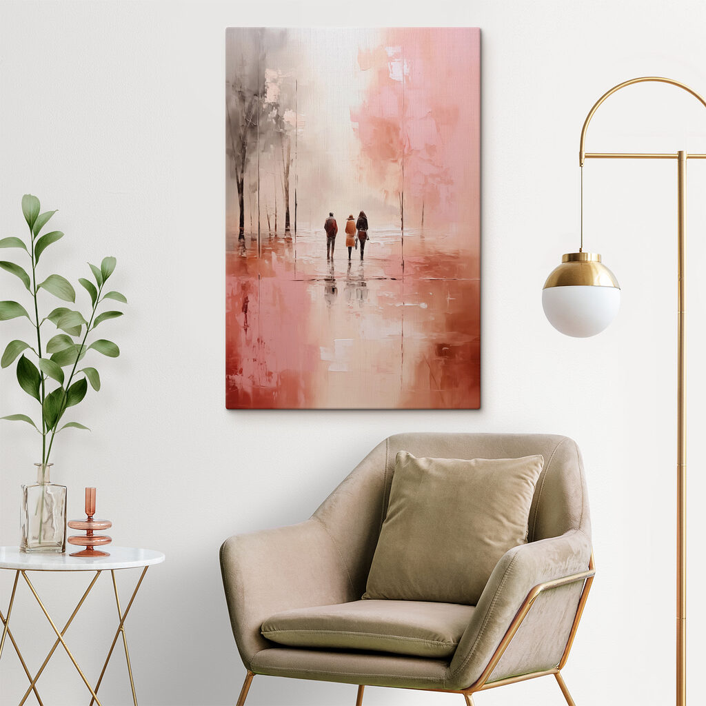 Samen door roze straat in een interieur
