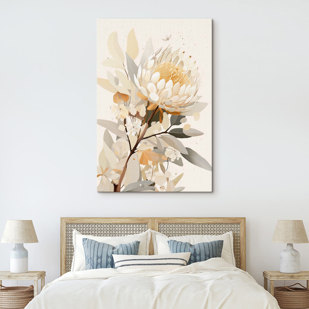 Gele protea tussen bladeren — interieur 1