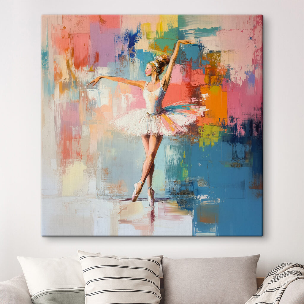 Ballerina tussen spiegelende kleurvakken — interieur 1