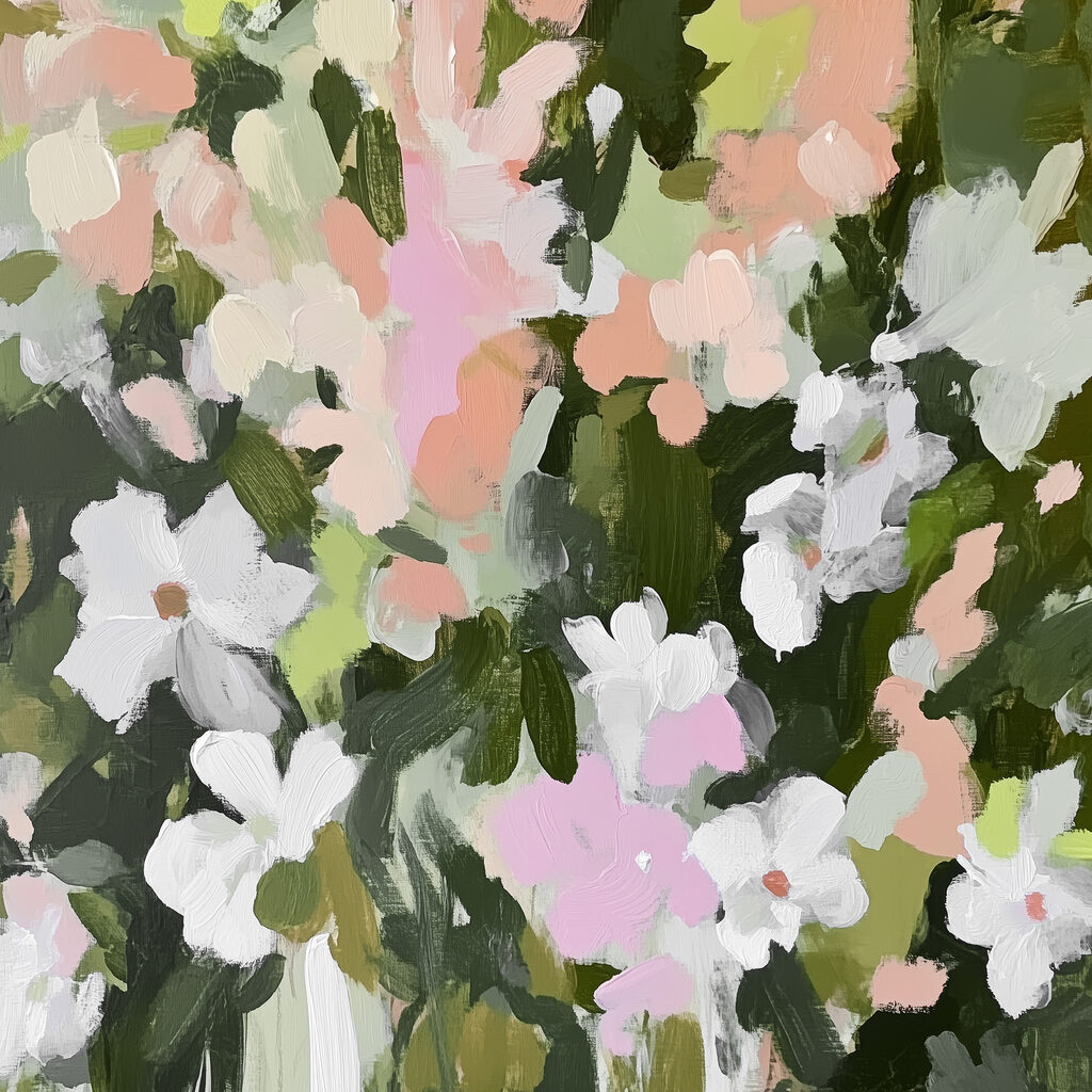 Witte bloemen tussen bladgroen — volledig ontwerp