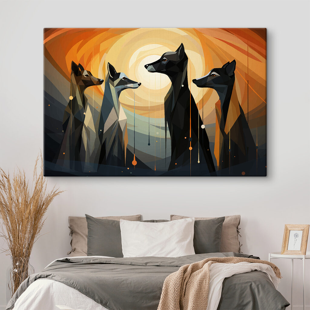 Vier honden in zonvlakken — interieur 1