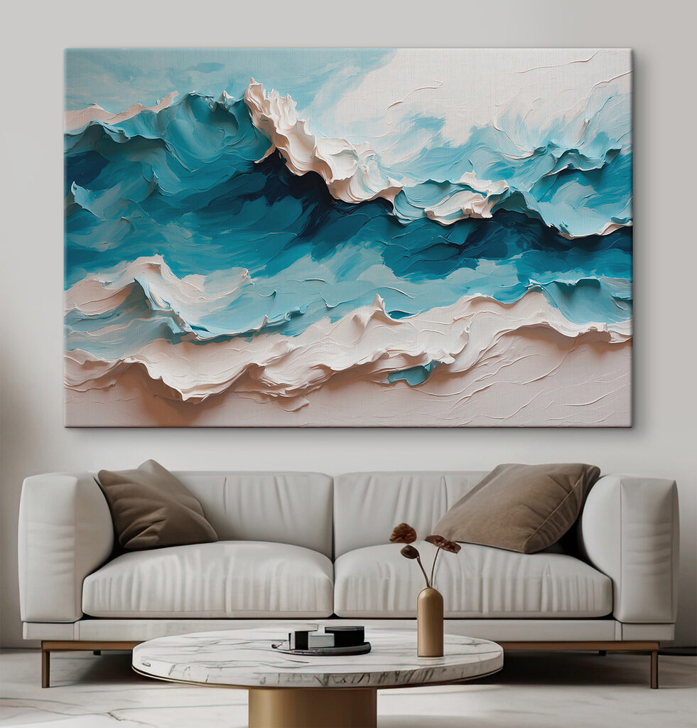 Turquoise golven met wit — interieur 2