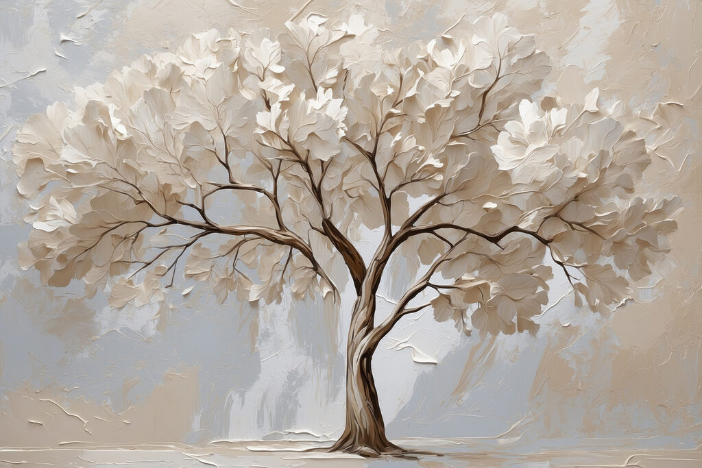 Witte bloesem, bruine takken — volledig ontwerp