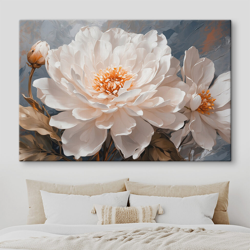 Witte pioenroos op leigrijs — interieur 2
