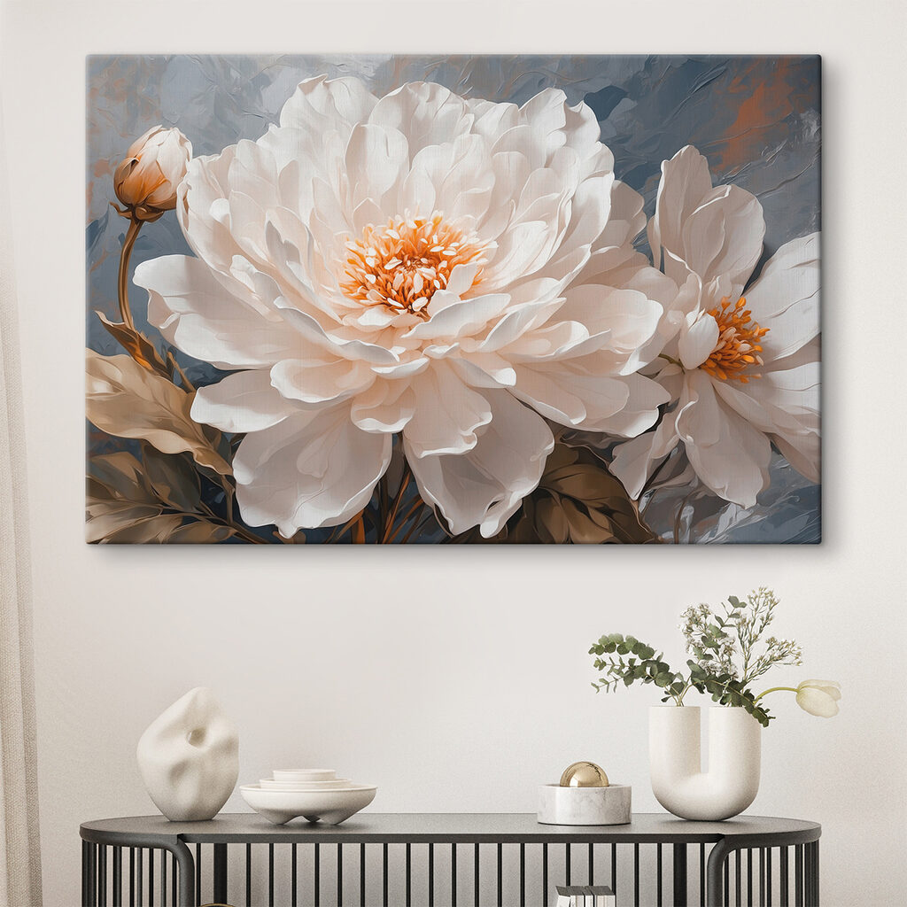 Witte pioenroos op leigrijs — interieur 1