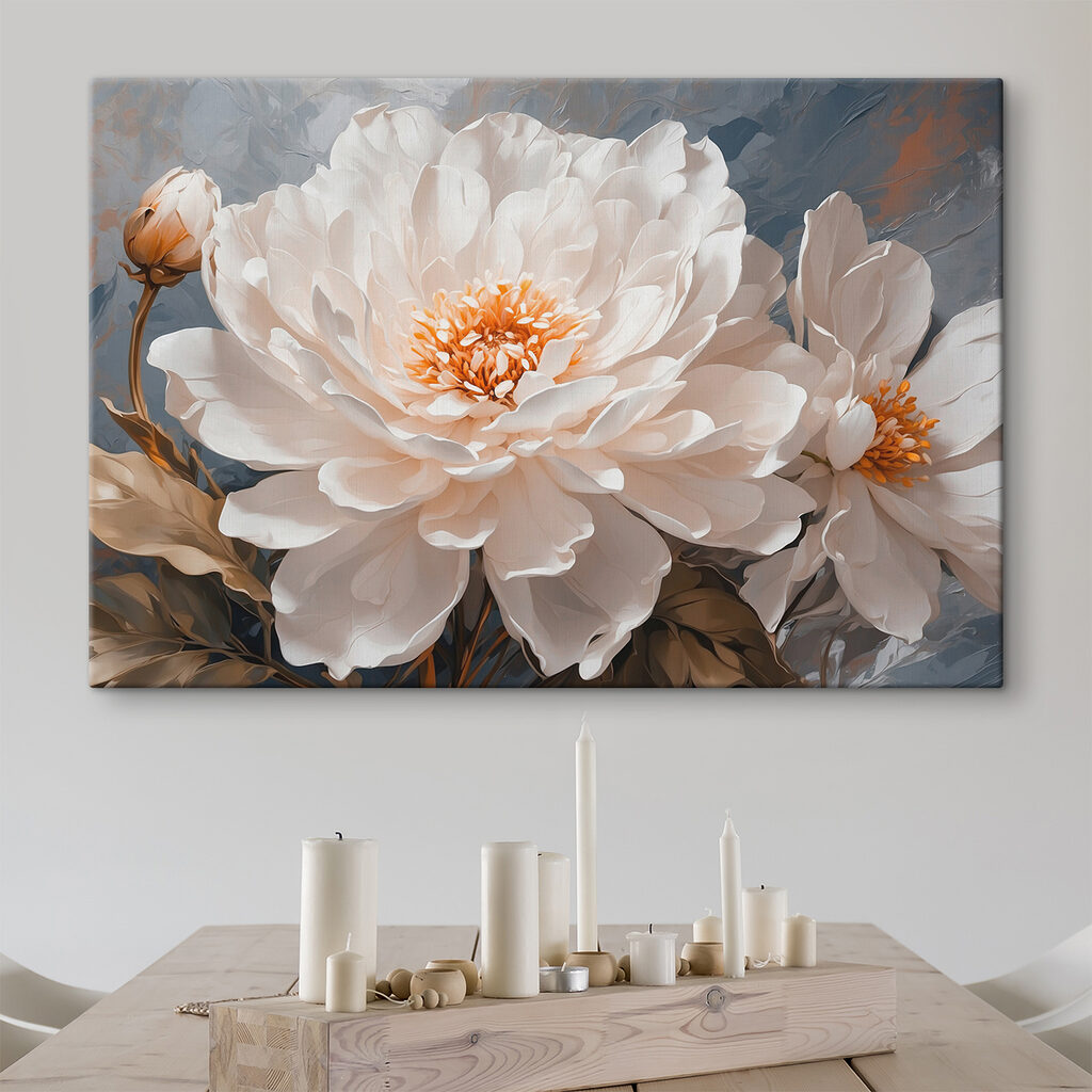 Witte pioenroos op leigrijs — interieur 3